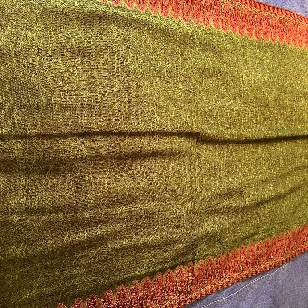 Brilliant Green paisley scarf/wrap 27”W x 75”L
